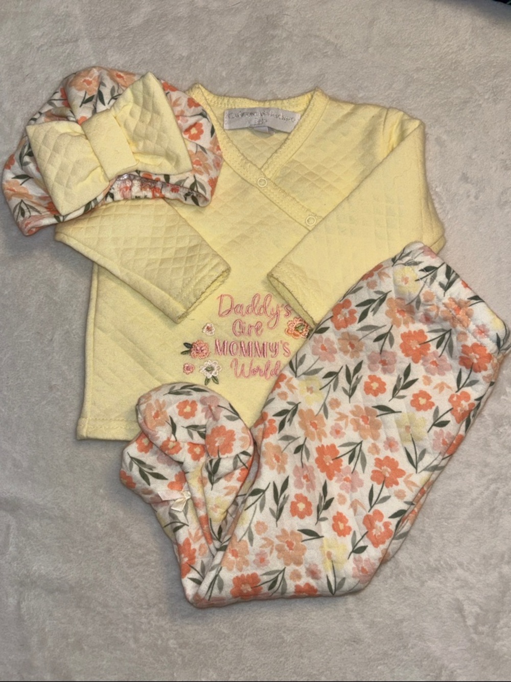Catherine maldrino Baby Girls Yellow Floral matching Set with Hat